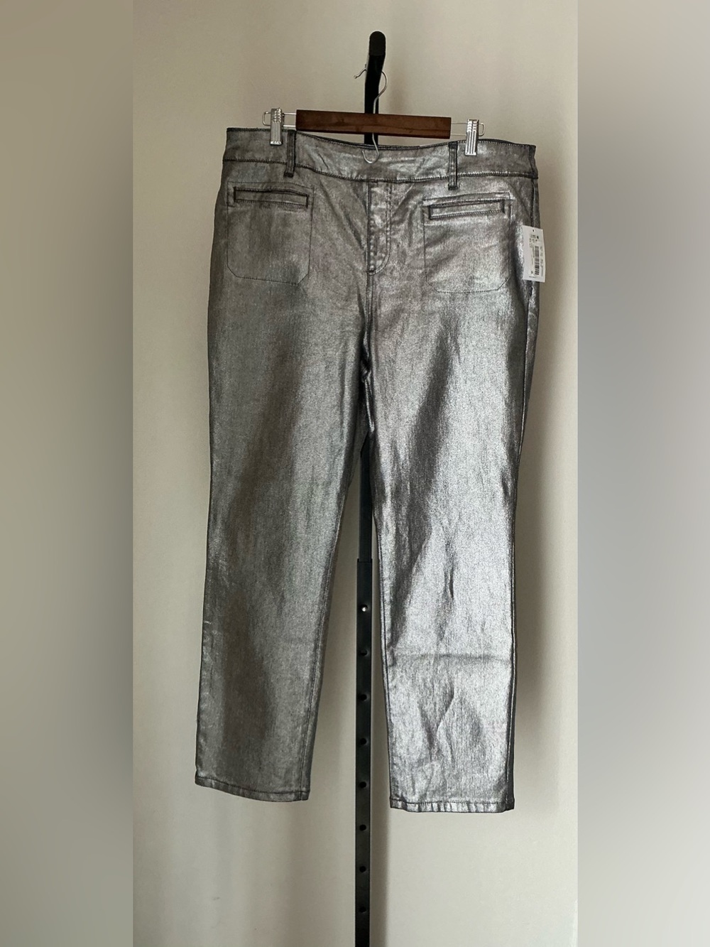 🆕 Westbound | Coated Silver High Rise Patch Pocket Straight Leg Pull-On Pants